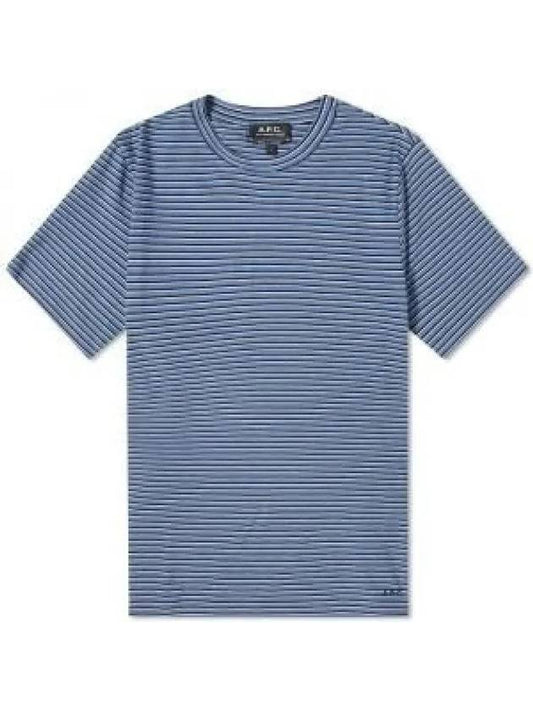 Stripe Minimal Logo Print Short Sleeve T-Shirt Blue - A.P.C. - BALAAN 2