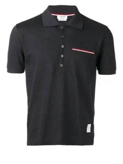 Men's Three Stripes Pocket Mercerized Short Sleeve Polo Shirt Dark Grey - THOM BROWNE - BALAAN 2