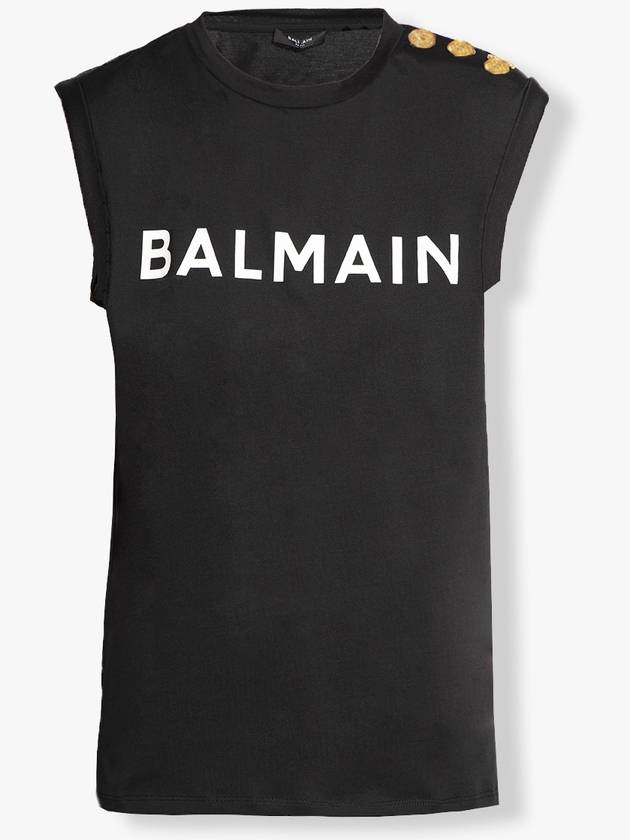 Women's Logo Print Shoulder Button Sleeveless Black - BALMAIN - BALAAN 2