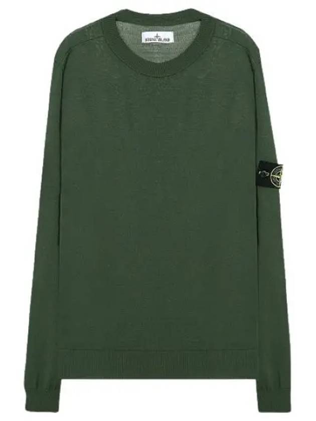 Logo Patch Round Neck Knit Top Green - STONE ISLAND - BALAAN 2