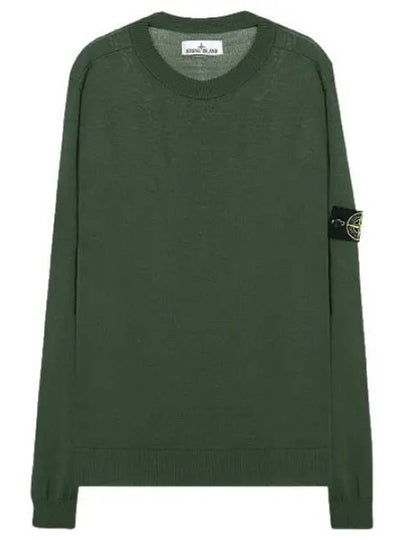 Logo Patch Round Neck Knit Top Green - STONE ISLAND - BALAAN 2