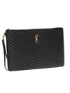 Gold Monogram Document Holder In Matelasse Leather Black - SAINT LAURENT - BALAAN 4