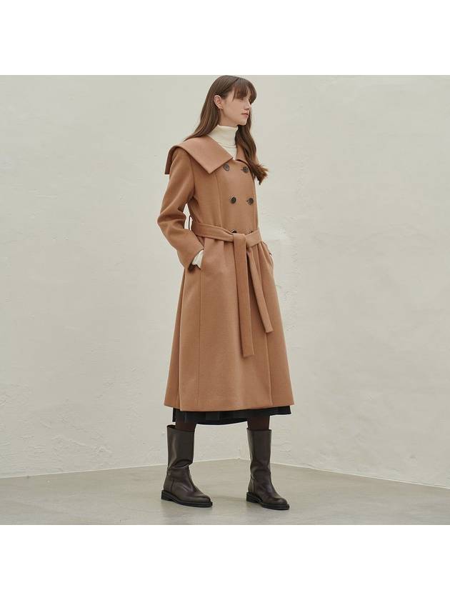 Women's Cashmere Sailor Collar Double Coat Camel - MITTE - BALAAN 3