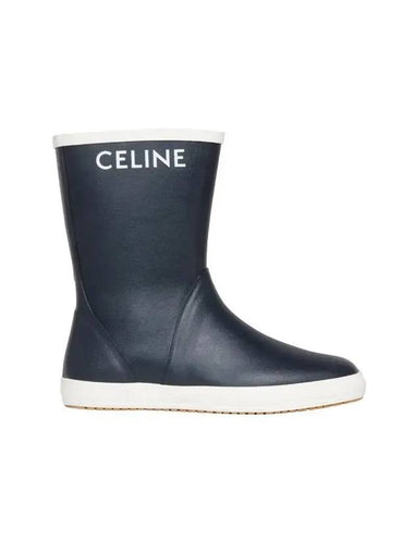 Women's Flat Mid Botes Half Rain Boots Navy - CELINE - BALAAN 1