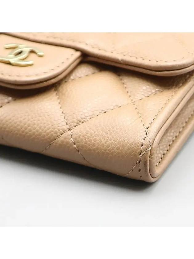 AP0214 Beige Caviar Skin Classic Flap Gold Plated COCO Logo Women s Card Holder Wallet - CHANEL - BALAAN 4