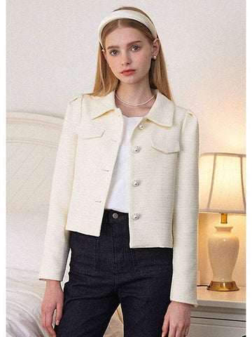 Women's Pencey Tweed Puff Jacket Cream - MICANE - BALAAN 1