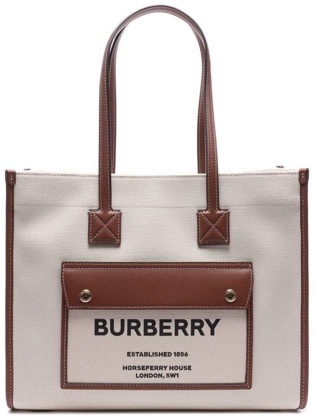 Freya Small Canvas Leather Tote Bag Natural Tan - BURBERRY - BALAAN 2