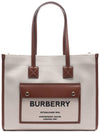 Freya Small Canvas Leather Tote Bag Natural Tan - BURBERRY - BALAAN 3