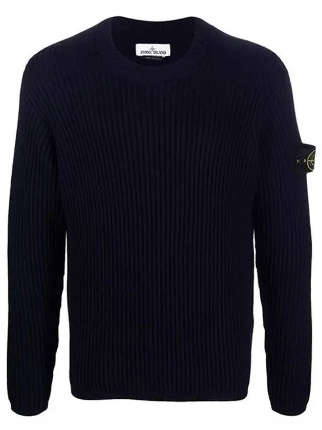 Full Rib Pure Wool Crewneck Knit Top Black - STONE ISLAND - BALAAN 5