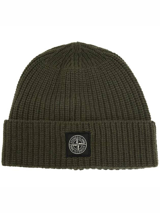 Logo Patch Rib Wool Beanie Green - STONE ISLAND - BALAAN 2