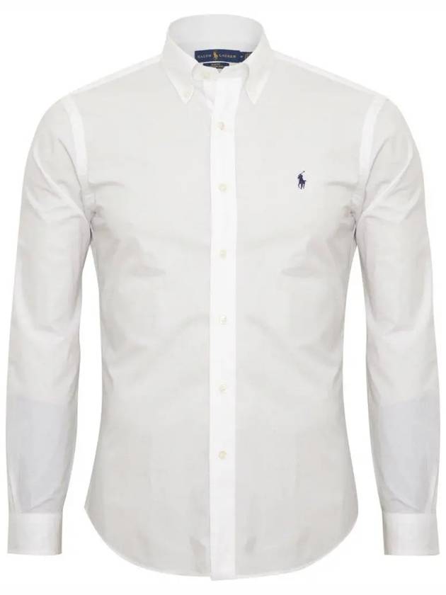 Blue Pony Poplin Slim Fit Long Sleeves Shirt White - POLO RALPH LAUREN - BALAAN 3