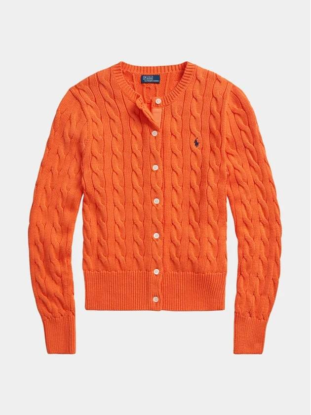 Women's Embroidered Logo Pony Cable Cardigan Orange - POLO RALPH LAUREN - BALAAN 2