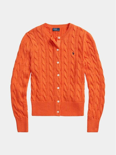 Women's Embroidered Logo Pony Cable Cardigan Orange - POLO RALPH LAUREN - BALAAN 2