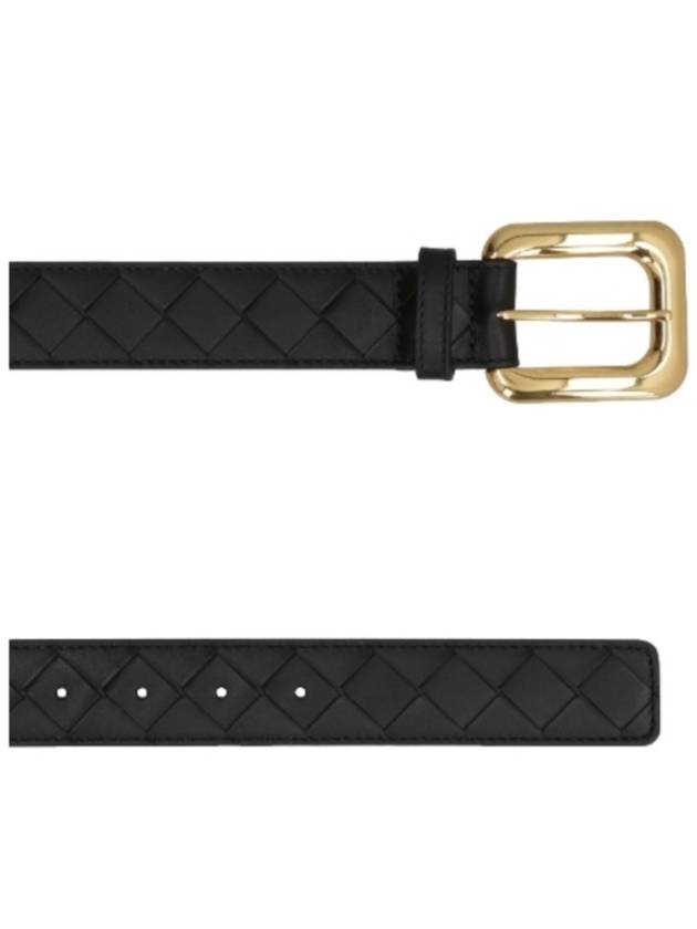 Regular Intrecciato Gold Buckle Leather Belt Black - BOTTEGA VENETA - BALAAN 4