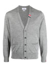 Men's Jersey Stitch V-Neck Cardigan Light Grey - THOM BROWNE - BALAAN 2