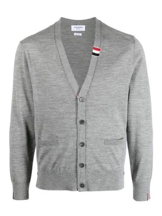 Men's Jersey Stitch V-Neck Cardigan Light Grey - THOM BROWNE - BALAAN 2