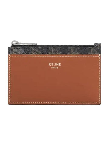 Triomphe Canvas Silver Zipper Card Wallet Brown - CELINE - BALAAN 1