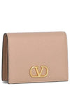 Compact V Logo Signature Calfskin Half Wallet Beige - VALENTINO - BALAAN 2