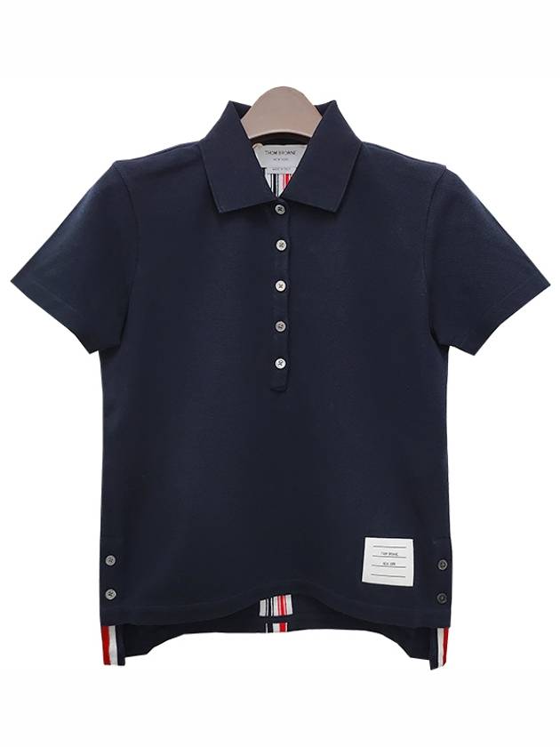 Classic Pique Center Back Stripe Relaxed Fit Short Sleeve Polo Shirt Navy - THOM BROWNE - BALAAN 3