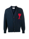 Men's Big Heart Logo Patch Overfit Cardigan Navy - AMI - BALAAN 1