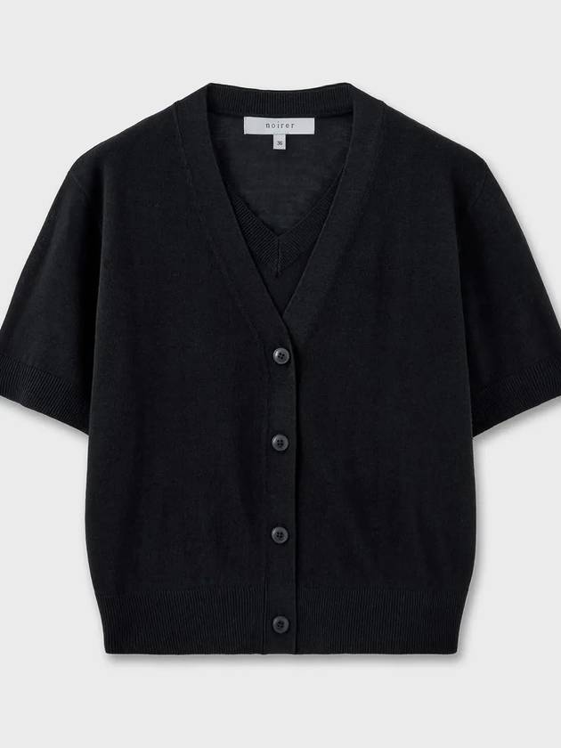 Linen Layered Crop Cardigan Knit Top Black - NOIRER FOR WOMEN - BALAAN 8