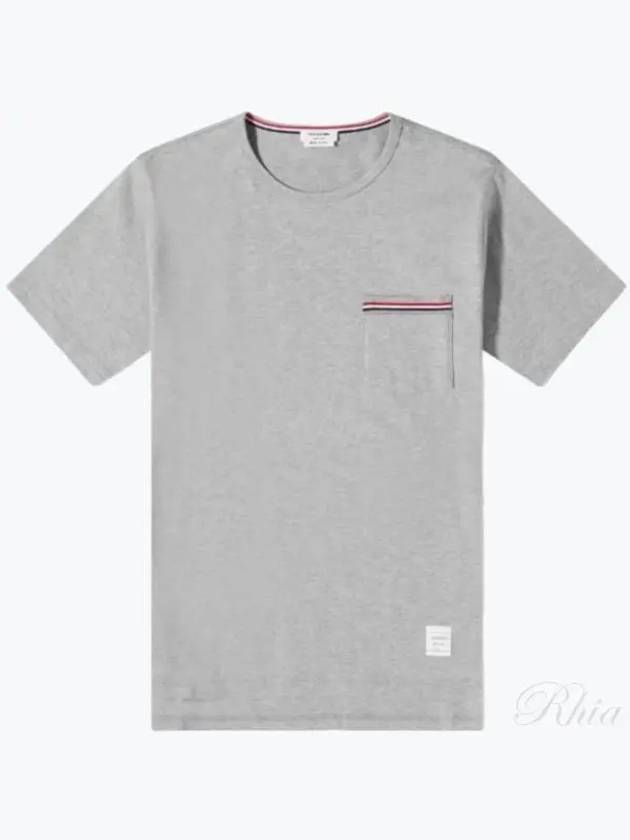 Men's Medium Weight Jersey Tipped Pocket Crewneck Short Sleeve T-Shirt Light Grey - THOM BROWNE - BALAAN 2