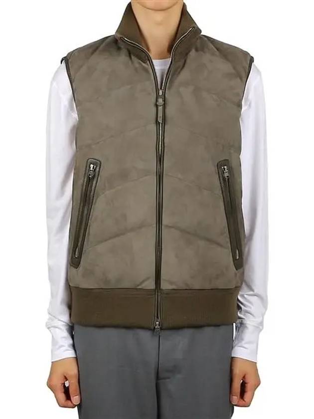 Panel Suede Quilted Padding Vest Dark Olive - TOM FORD - BALAAN 2