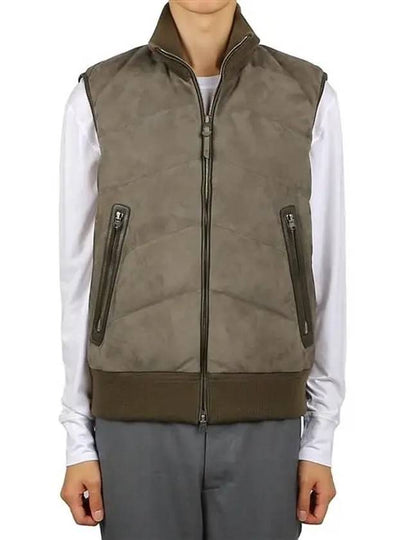 Panel Suede Quilted Padding Vest Dark Olive - TOM FORD - BALAAN 2