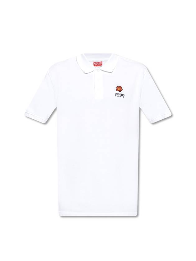 Boke Flower Embroidered Cotton Polo Shirt White - KENZO - BALAAN.