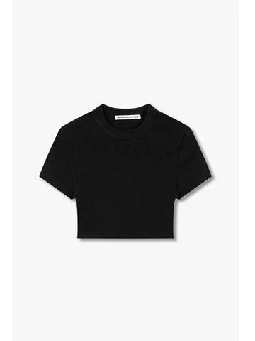 Embossed Logo Ribbed T Shirt Black - ALEXANDER WANG - BALAAN 1