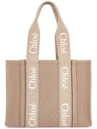 Woody Linen Medium Tote Bag Boyish Brown - CHLOE - BALAAN 2