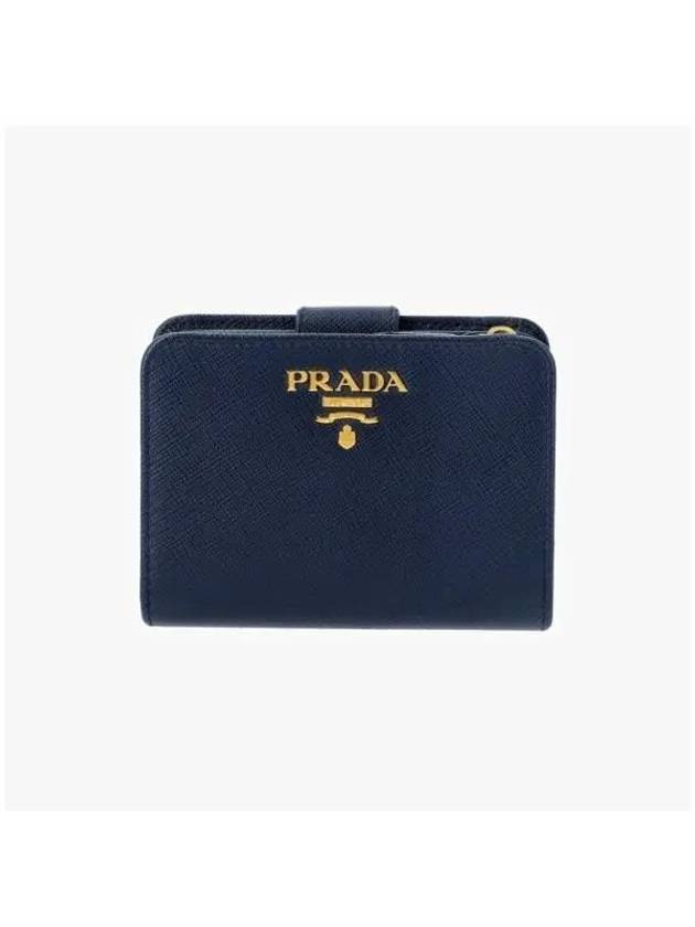 Logo Saffiano Leather Half Wallet Navy - PRADA - BALAAN 3