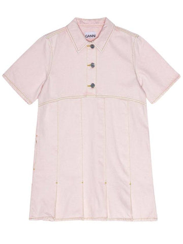 pink denim mini dress - GANNI - BALAAN 1