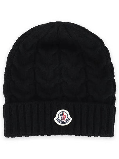 Kids Logo Patch Cable Wool Knit Beanie Black 3B00025 04S02 999 - MONCLER - BALAAN 2