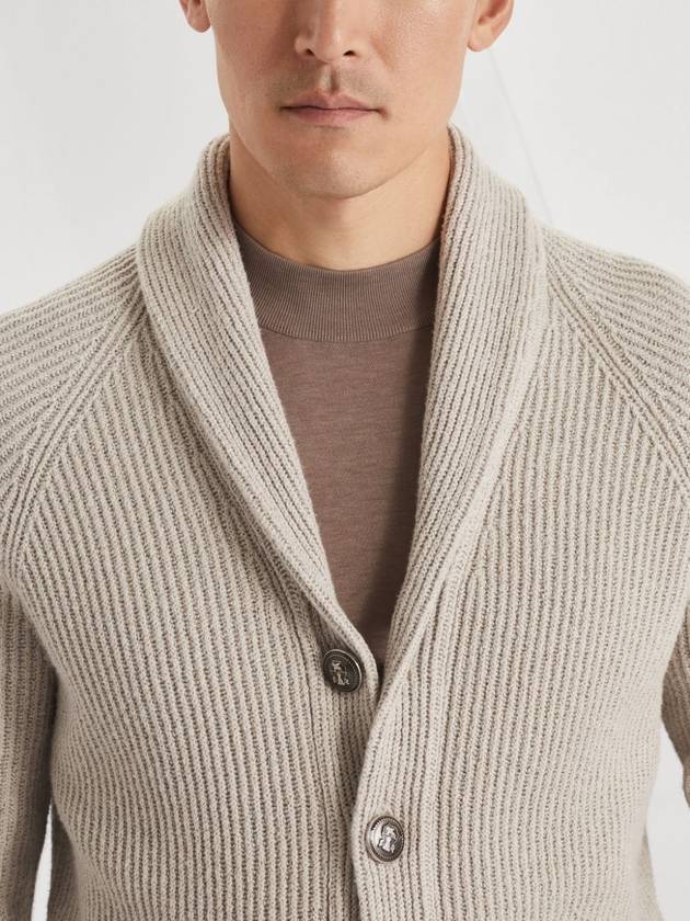 Shawl Collar Wool Cardigan Grey - BRUNELLO CUCINELLI - BALAAN 3