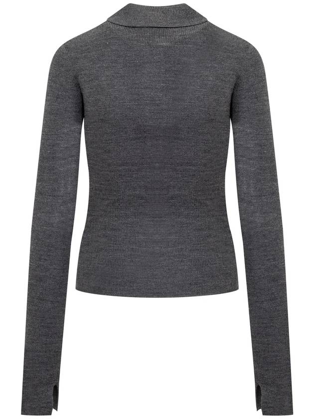 Diamond Long-Sleeved Polo Knit Top Grey - GANNI - BALAAN 3