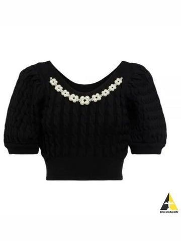 Simone Rocha Cropped Cable Knit Sweater Black HMK21CB0624 - SIMONE ROCHA - BALAAN 1