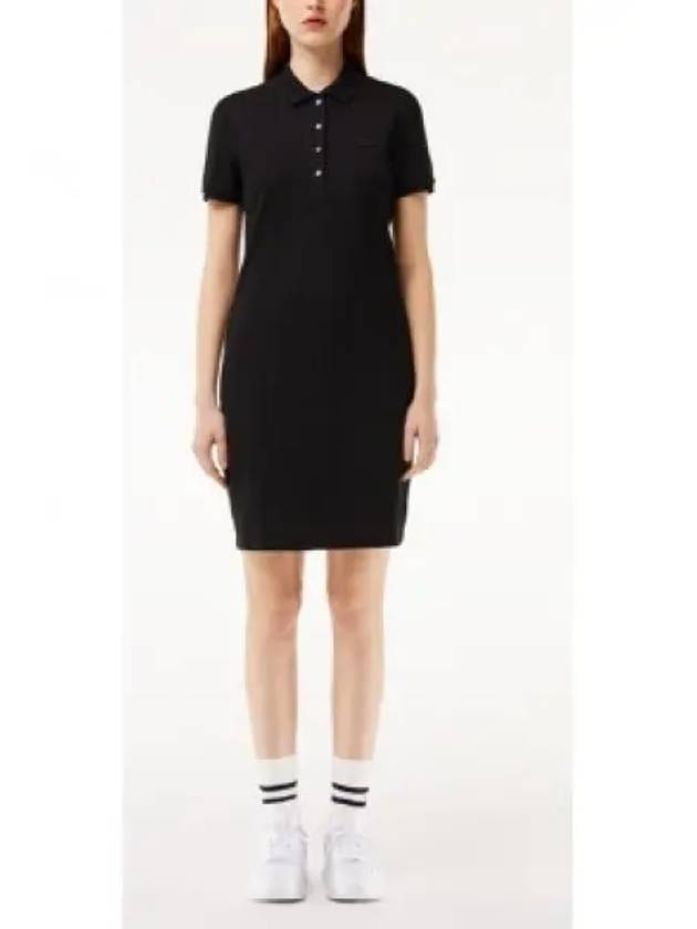 Women's Slim Fit Stretch Cotton Pique Polo Short Dress Black - LACOSTE - BALAAN 2