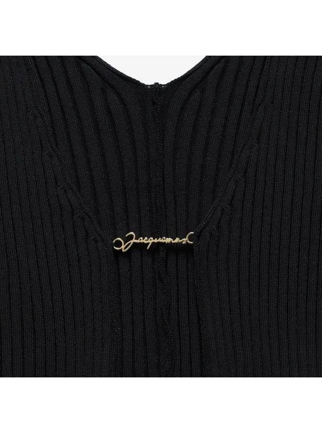 La Maille Pralu Longue Micro Charm Logo Cardigan Black - JACQUEMUS - BALAAN 4