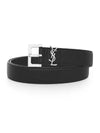 Grained Leather Silver Monogram Belt Black - SAINT LAURENT - BALAAN 5