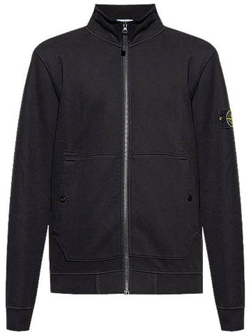 Men's Wappen Patch Cotton Zip Up Jacket Black - STONE ISLAND - BALAAN 1