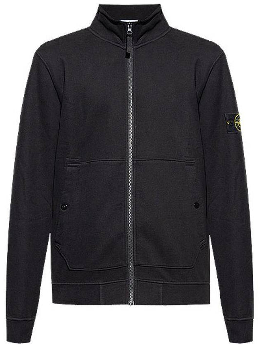 Brushed Cotton Fleece Zip-Up Jacket Black - STONE ISLAND - BALAAN 1