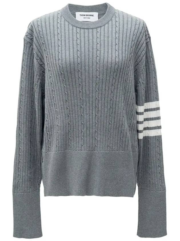 Baby Cable Cotton 4 Bar Crew Neck Knit Top Grey - THOM BROWNE - BALAAN 3