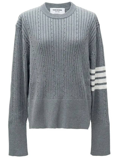 Baby Cable Cotton 4 Bar Crew Neck Knit Top Grey - THOM BROWNE - BALAAN 2