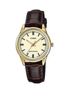 Leather Band Analog Watch Brown Gold - CASIO - BALAAN 2