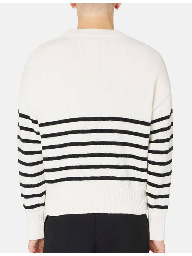 Striped Big Heart Logo Knit Top White - AMI - BALAAN 5