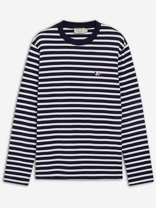 Fox Logo Stripe Long Sleeve T-Shirt Navy - MAISON KITSUNE - BALAAN 2