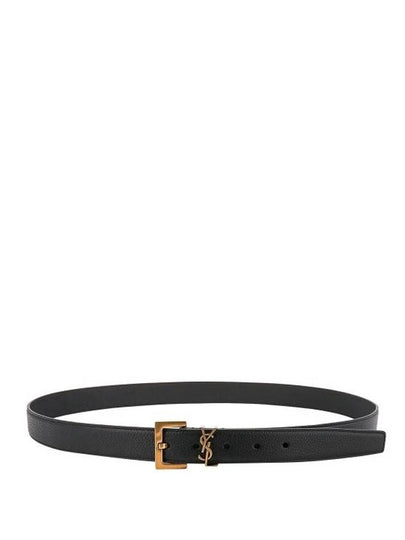 Men's Monogram Grain Leather Belt Gold - SAINT LAURENT - BALAAN 2