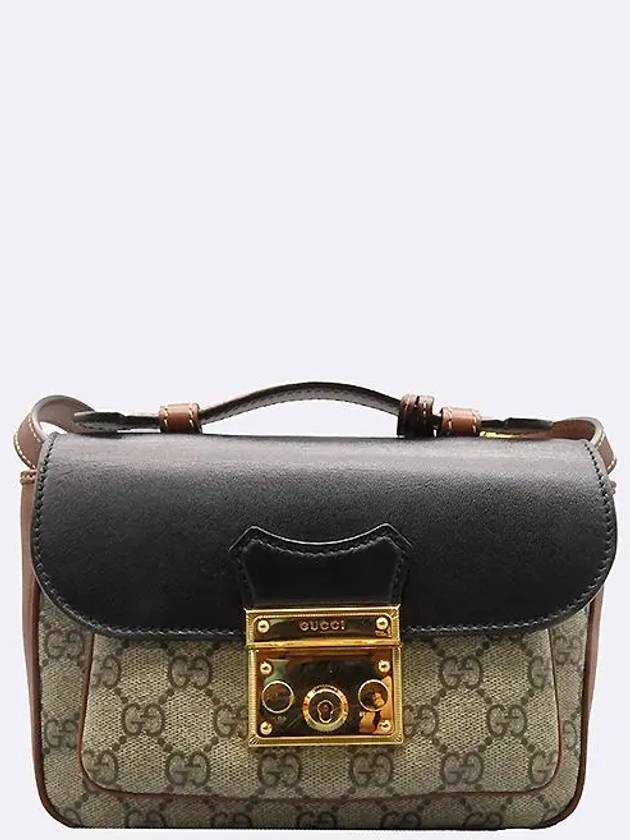 658487 GG Logo Supreme Canvas Burnt Brown Black Leather Trim Paddle Lock Mini Tote Bag Shoulder Strap 2WAY - GUCCI - BALAAN 2