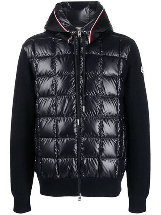 Men's Padded Hooded Wool Cardigan Navy - MONCLER - BALAAN 2